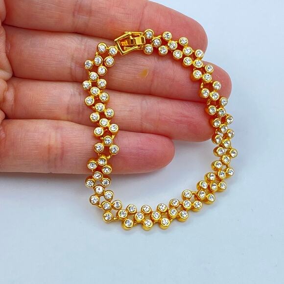 NWOT Elegant Cubic Zirconia Yellow Gold Tone Linked Chain Tennis Bracelet - Picture 3 of 14